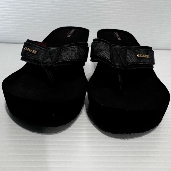 Coach Jolene Black Logo Platform Flip Flops Size 6.5 - Picture 9 of 12